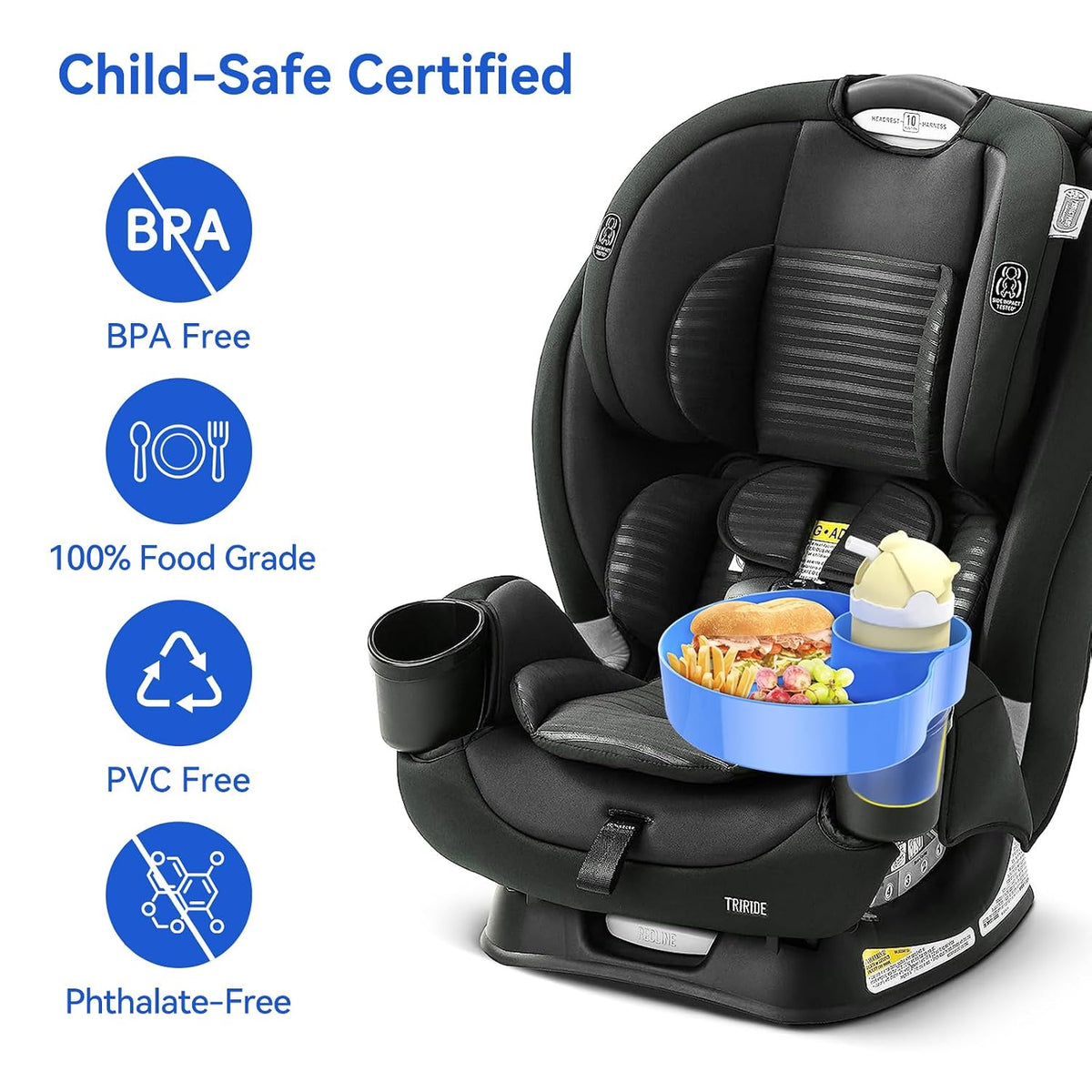 Car Seat Tray for Kids & Toddlers with Cup Holder, Round Travel Tray