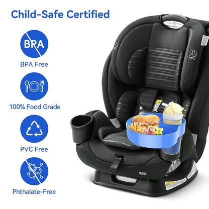 Car Seat Tray for Kids & Toddlers with Cup Holder, Round Travel Tray