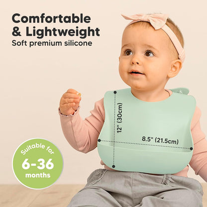 2-Pack Baby Silicone Bibs and 12-Pack Baby Food Glass Containers - Waterproof, Easy Wipe Silicone Bib for Babies, Toddlers - 4 oz Leak-Proof, Microwavable, Baby Food Storage Container
