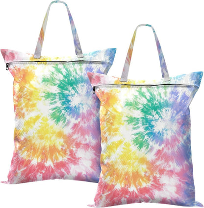 Watercolor Spiral Tie Dye 2 Pack Waterproof Travel Laundry Bag Washable Dirty Clothes Organizer Storage Bag with Handle Zipper for Gym Camping Beach