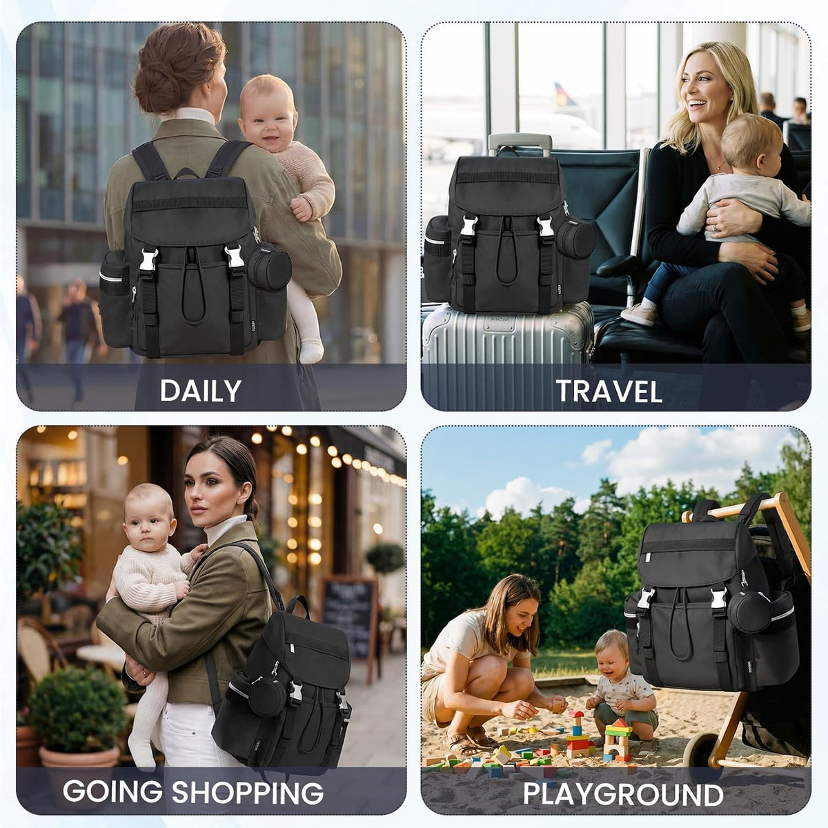 Diaper Bag Backpack with Changing Pad, Pacifier Case & Stroller Straps, Insulated Pockets Water Resistant Travel Essentials Baby Bag Multipurpose Travel Back, Big Storage in a Small Footprint