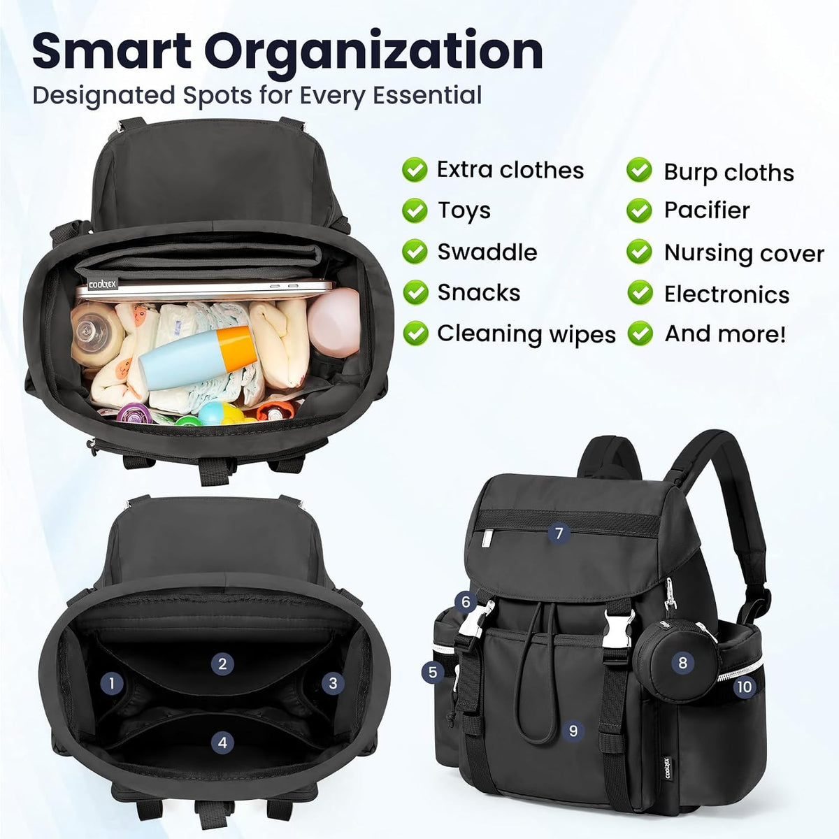 Diaper Bag Backpack with Changing Pad, Pacifier Case & Stroller Straps, Insulated Pockets Water Resistant Travel Essentials Baby Bag Multipurpose Travel Back, Big Storage in a Small Footprint