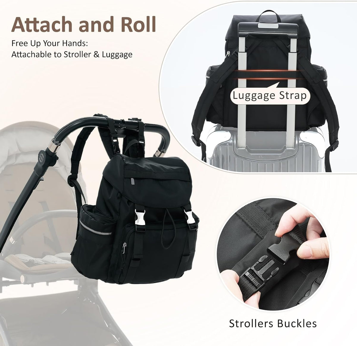 Diaper Bag Backpack with Changing Pad, Pacifier Case & Stroller Straps, Insulated Pockets Water Resistant Travel Essentials Baby Bag Multipurpose Travel Back, Big Storage in a Small Footprint