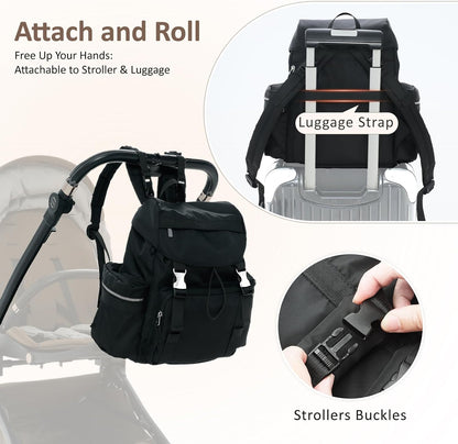 Diaper Bag Backpack with Changing Pad, Pacifier Case & Stroller Straps, Insulated Pockets Water Resistant Travel Essentials Baby Bag Multipurpose Travel Back, Big Storage in a Small Footprint
