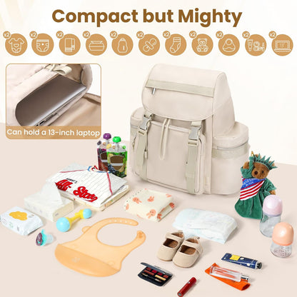 Diaper Bag Backpack with Changing Pad, Pacifier Case & Stroller Straps, Insulated Pockets Water Resistant Travel Essentials Baby Bag Multipurpose Travel Back, Big Storage in a Small Footprint