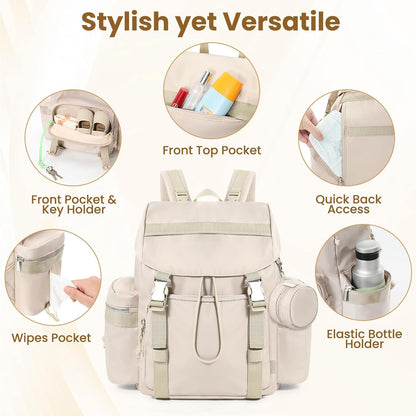 Diaper Bag Backpack with Changing Pad, Pacifier Case & Stroller Straps, Insulated Pockets Water Resistant Travel Essentials Baby Bag Multipurpose Travel Back, Big Storage in a Small Footprint