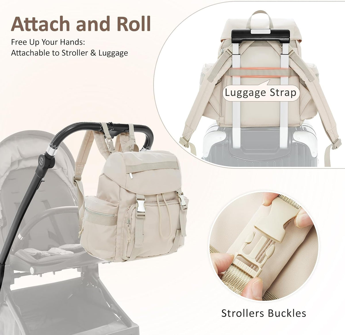 Diaper Bag Backpack with Changing Pad, Pacifier Case & Stroller Straps, Insulated Pockets Water Resistant Travel Essentials Baby Bag Multipurpose Travel Back, Big Storage in a Small Footprint