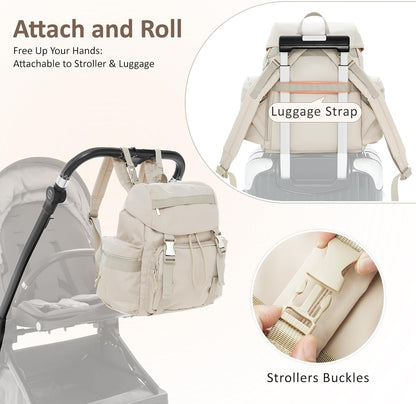 Diaper Bag Backpack with Changing Pad, Pacifier Case & Stroller Straps, Insulated Pockets Water Resistant Travel Essentials Baby Bag Multipurpose Travel Back, Big Storage in a Small Footprint