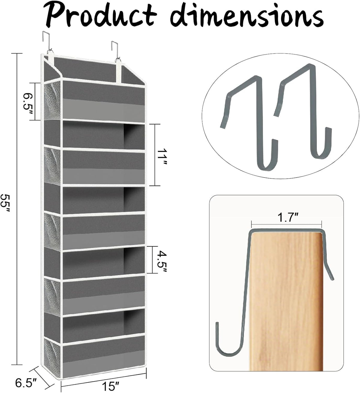 Overdoor Organizer 15 Pockets (5+10) 44lb for Kitchen/Bedroom, Shoes & Toys