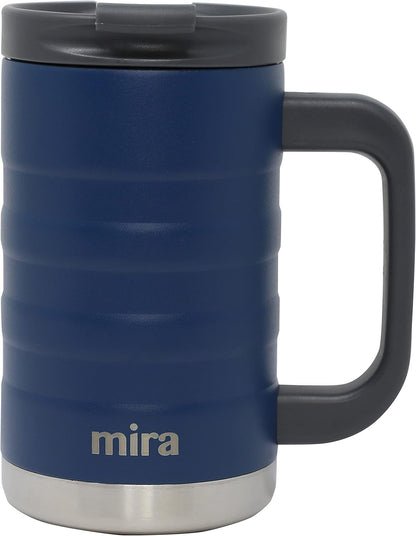 14 oz Insulated Coffee Mug with Handle - Stainless Steel Thermo with Secure Lid - Hot & Cold Cup - Admiral Blue