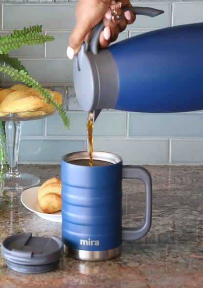 14 oz Insulated Coffee Mug with Handle - Stainless Steel Thermo with Secure Lid - Hot & Cold Cup - Admiral Blue