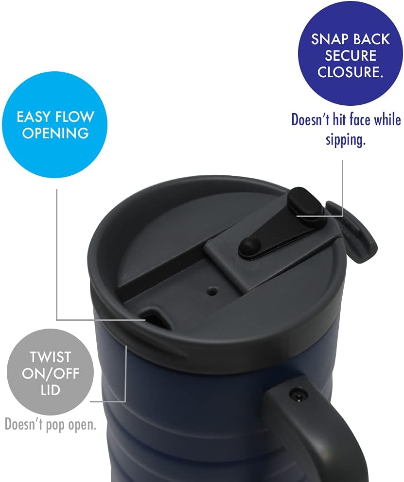14 oz Insulated Coffee Mug with Handle - Stainless Steel Thermo with Secure Lid - Hot & Cold Cup - Admiral Blue