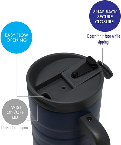 14 oz Insulated Coffee Mug with Handle - Stainless Steel Thermo with Secure Lid - Hot & Cold Cup - Admiral Blue