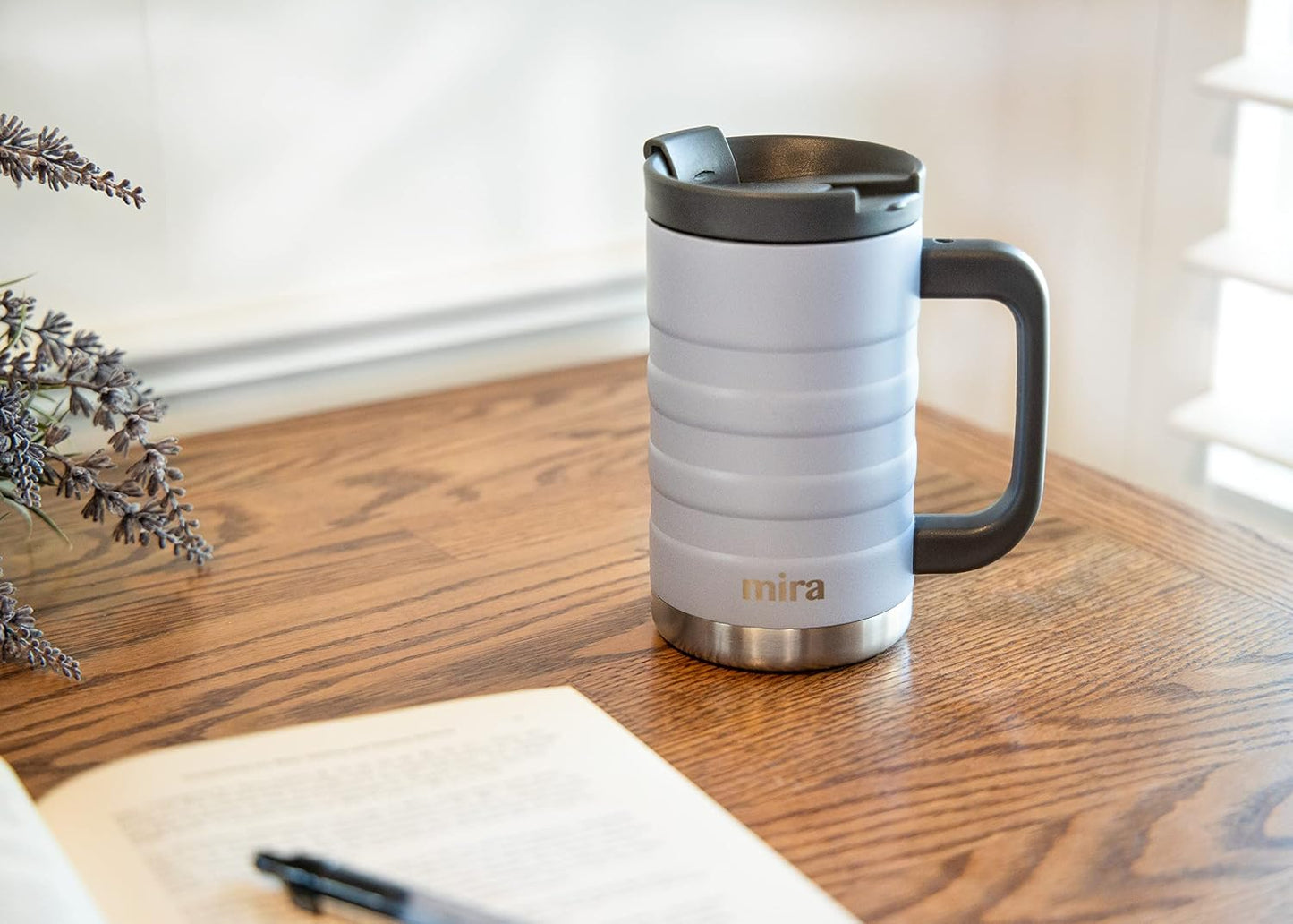 14 oz Insulated Coffee Mug with Handle - Stainless Steel Thermo with Secure Lid - Hot & Cold Cup - Admiral Blue