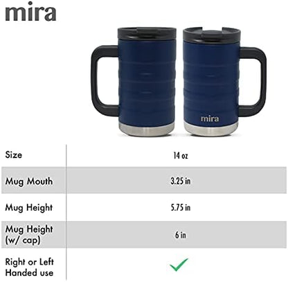 14 oz Insulated Coffee Mug with Handle - Stainless Steel Thermo with Secure Lid - Hot & Cold Cup - Admiral Blue