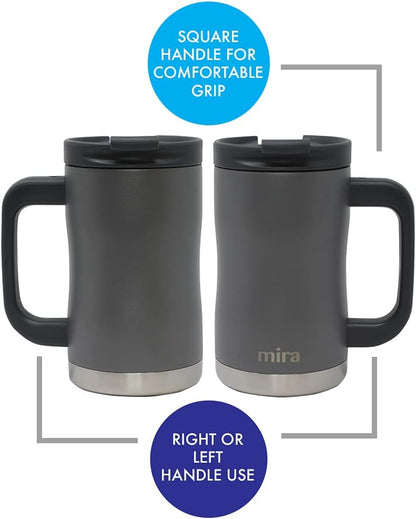 14 oz Insulated Coffee Mug with Handle - Stainless Steel Thermo with Secure Lid - Hot & Cold Cup - Admiral Blue