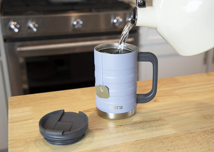 14 oz Insulated Coffee Mug with Handle - Stainless Steel Thermo with Secure Lid - Hot & Cold Cup - Admiral Blue