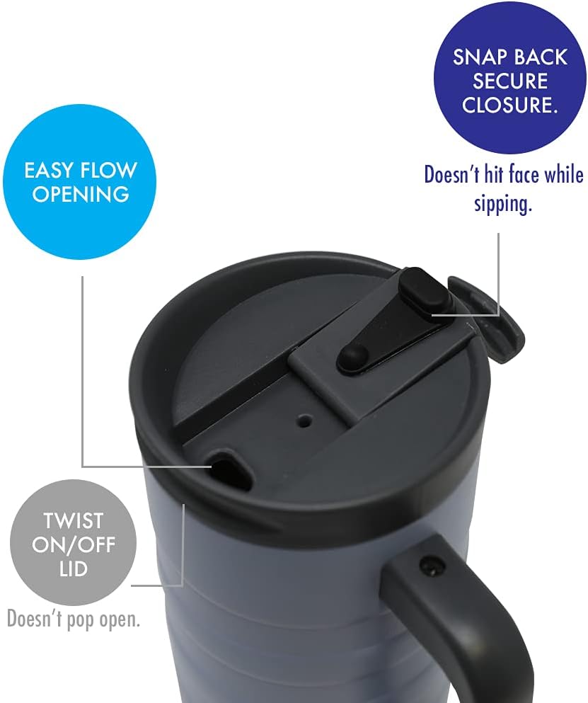 14 oz Insulated Coffee Mug with Handle - Stainless Steel Thermo with Secure Lid - Hot & Cold Cup - Admiral Blue