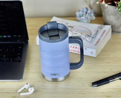 14 oz Insulated Coffee Mug with Handle - Stainless Steel Thermo with Secure Lid - Hot & Cold Cup - Admiral Blue