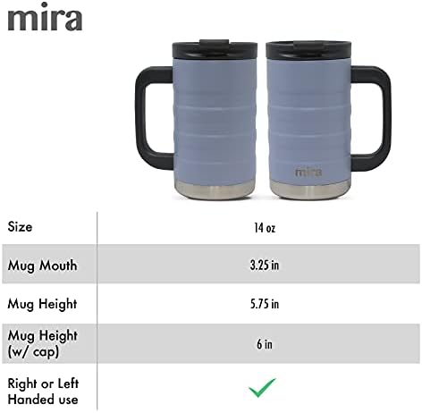 14 oz Insulated Coffee Mug with Handle - Stainless Steel Thermo with Secure Lid - Hot & Cold Cup - Admiral Blue