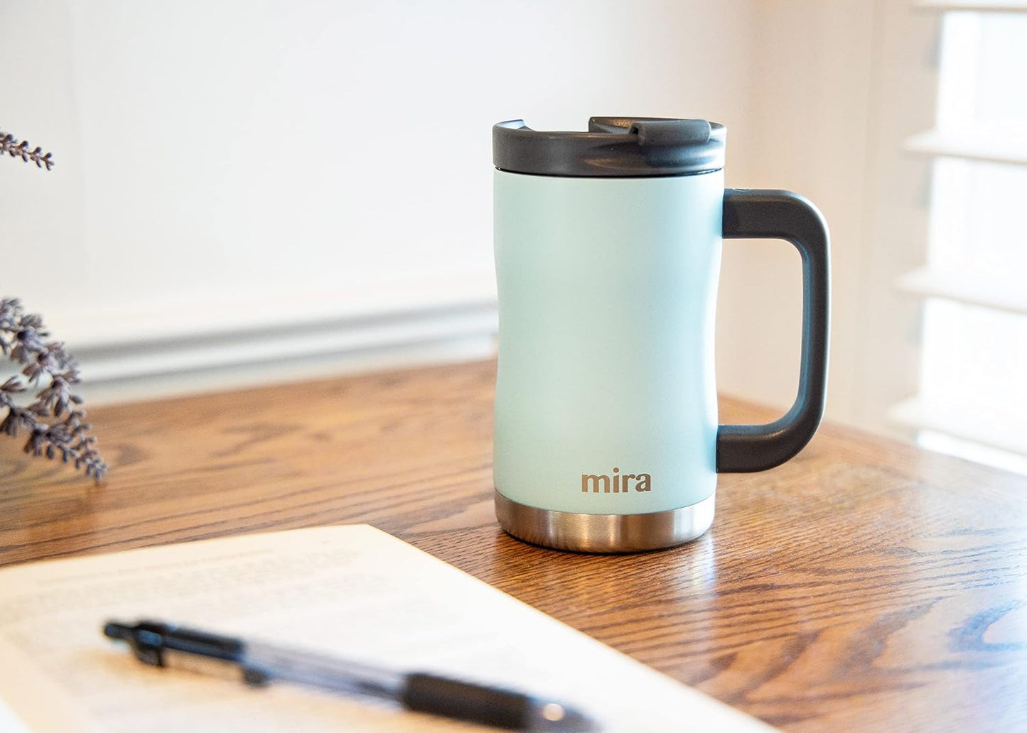 14 oz Insulated Coffee Mug with Handle - Stainless Steel Thermo with Secure Lid - Hot & Cold Cup - Admiral Blue
