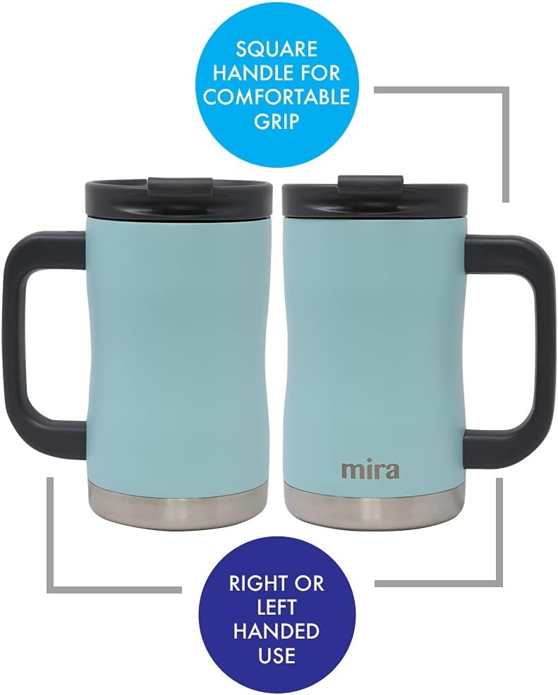 14 oz Insulated Coffee Mug with Handle - Stainless Steel Thermo with Secure Lid - Hot & Cold Cup - Admiral Blue