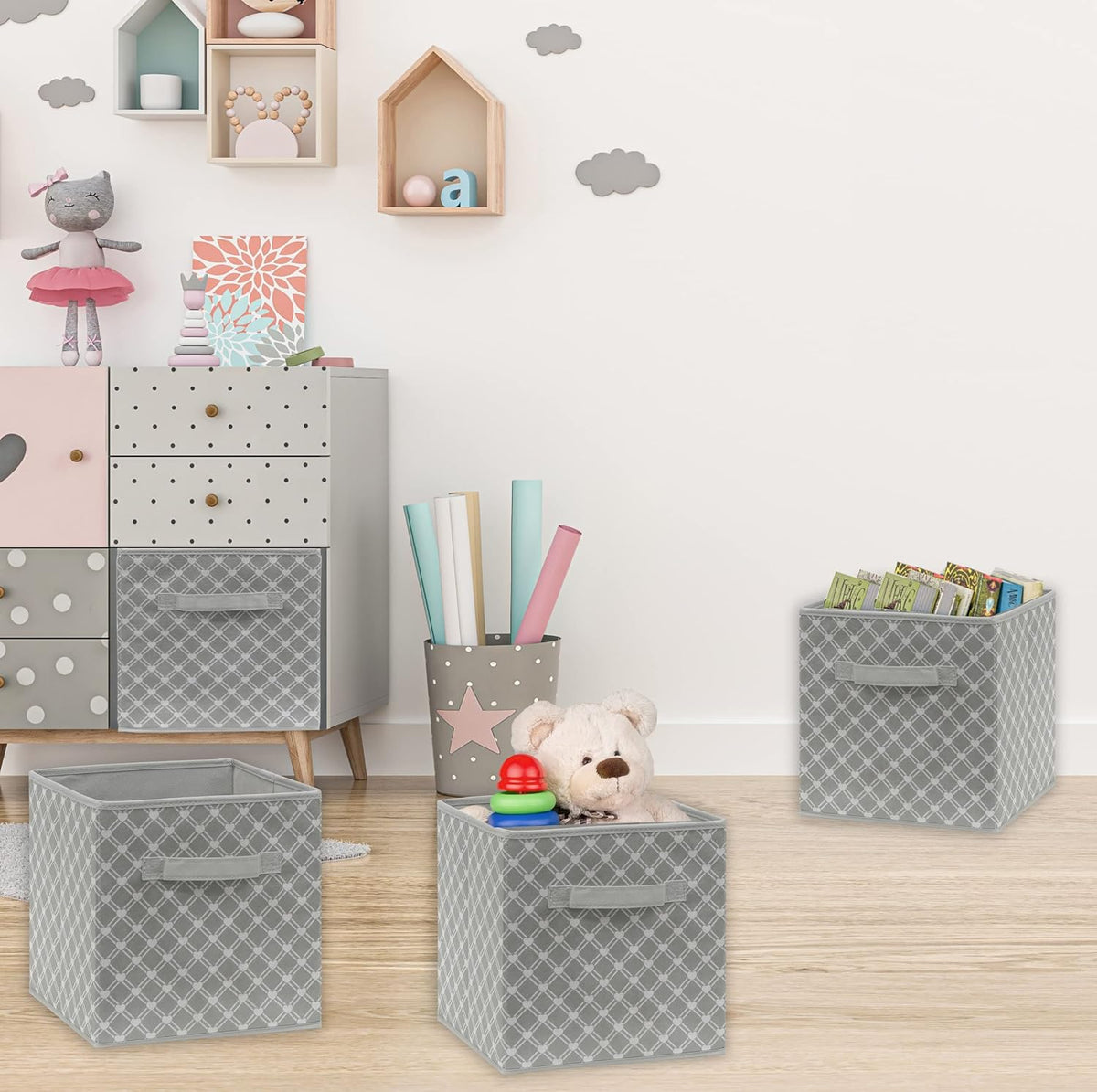 11-Inch Foldable Cube Storage Bins, Pink, 6-Pack