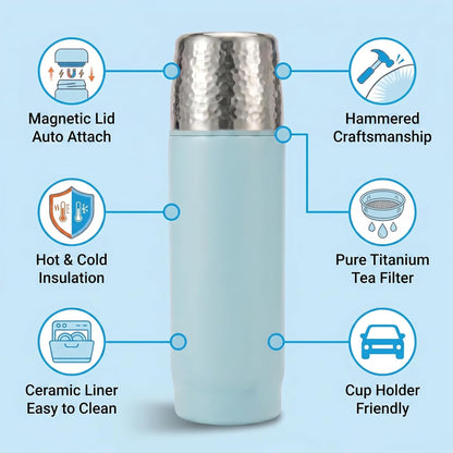 Travel Coffee Mug | 16oz Ceramic-Lined Insulated Stainless Steel Tumbler | Leak-Proof and Cup Holder Friendly (Vivid Orange)