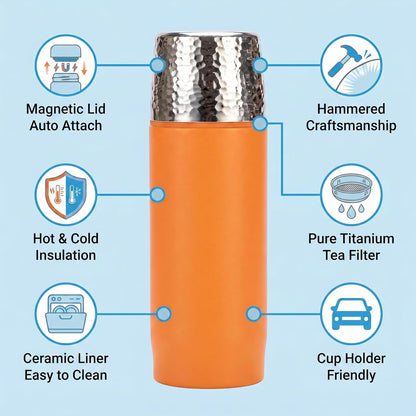 Travel Coffee Mug | 16oz Ceramic-Lined Insulated Stainless Steel Tumbler | Leak-Proof and Cup Holder Friendly (Vivid Orange)