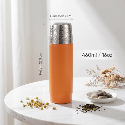 Travel Coffee Mug | 16oz Ceramic-Lined Insulated Stainless Steel Tumbler | Leak-Proof and Cup Holder Friendly (Vivid Orange)