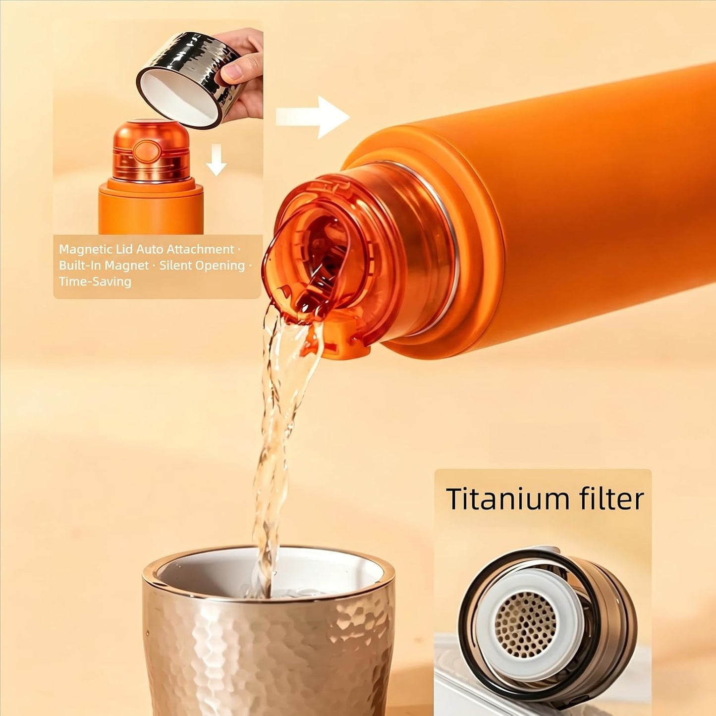 Travel Coffee Mug | 16oz Ceramic-Lined Insulated Stainless Steel Tumbler | Leak-Proof and Cup Holder Friendly (Vivid Orange)