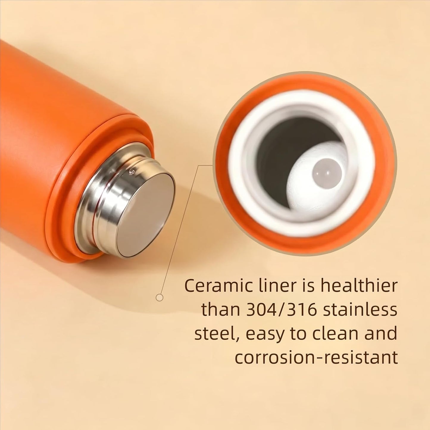Travel Coffee Mug | 16oz Ceramic-Lined Insulated Stainless Steel Tumbler | Leak-Proof and Cup Holder Friendly (Vivid Orange)