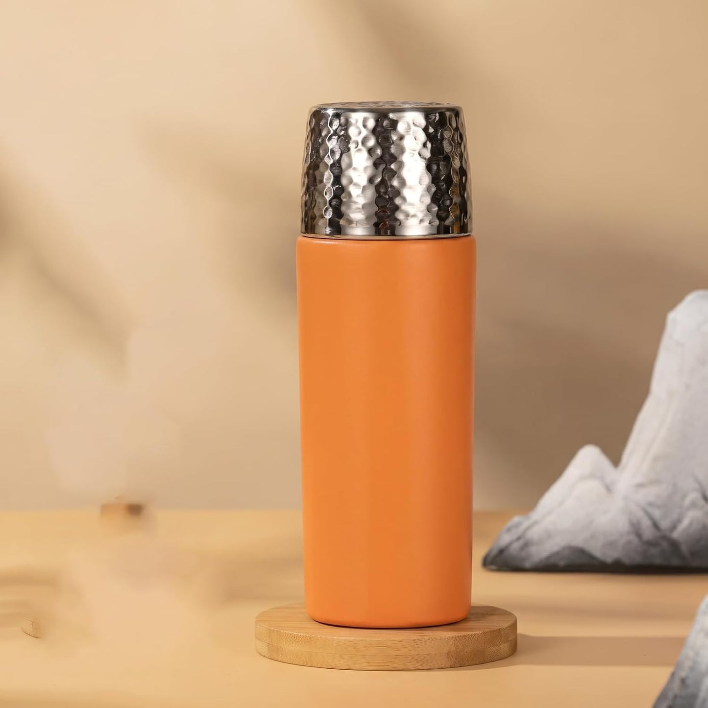 Travel Coffee Mug | 16oz Ceramic-Lined Insulated Stainless Steel Tumbler | Leak-Proof and Cup Holder Friendly (Vivid Orange)