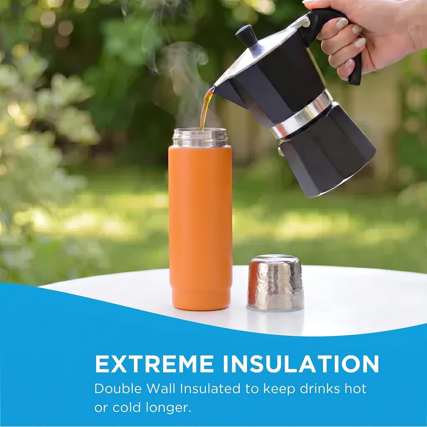 Travel Coffee Mug | 16oz Ceramic-Lined Insulated Stainless Steel Tumbler | Leak-Proof and Cup Holder Friendly (Vivid Orange)