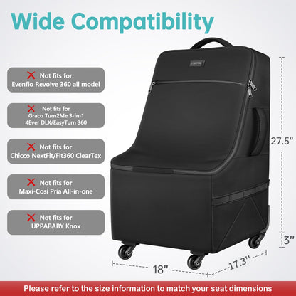 Car Seat Travel Bag with 4 Spinner Wheels & Stable Base