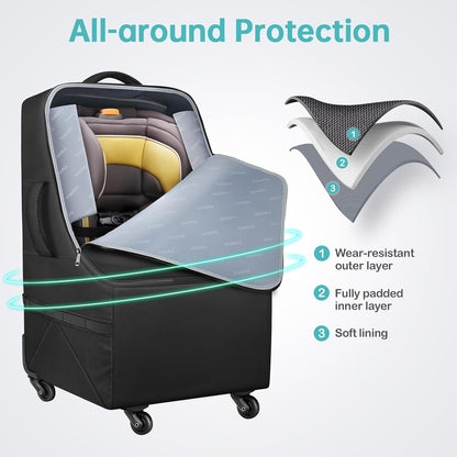 Car Seat Travel Bag with 4 Spinner Wheels & Stable Base