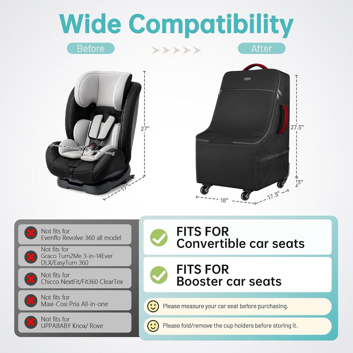 Car Seat Travel Bag with 4 Spinner Wheels & Stable Base