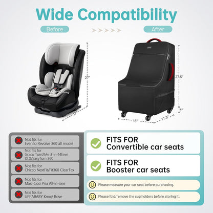 Car Seat Travel Bag with 4 Spinner Wheels & Stable Base