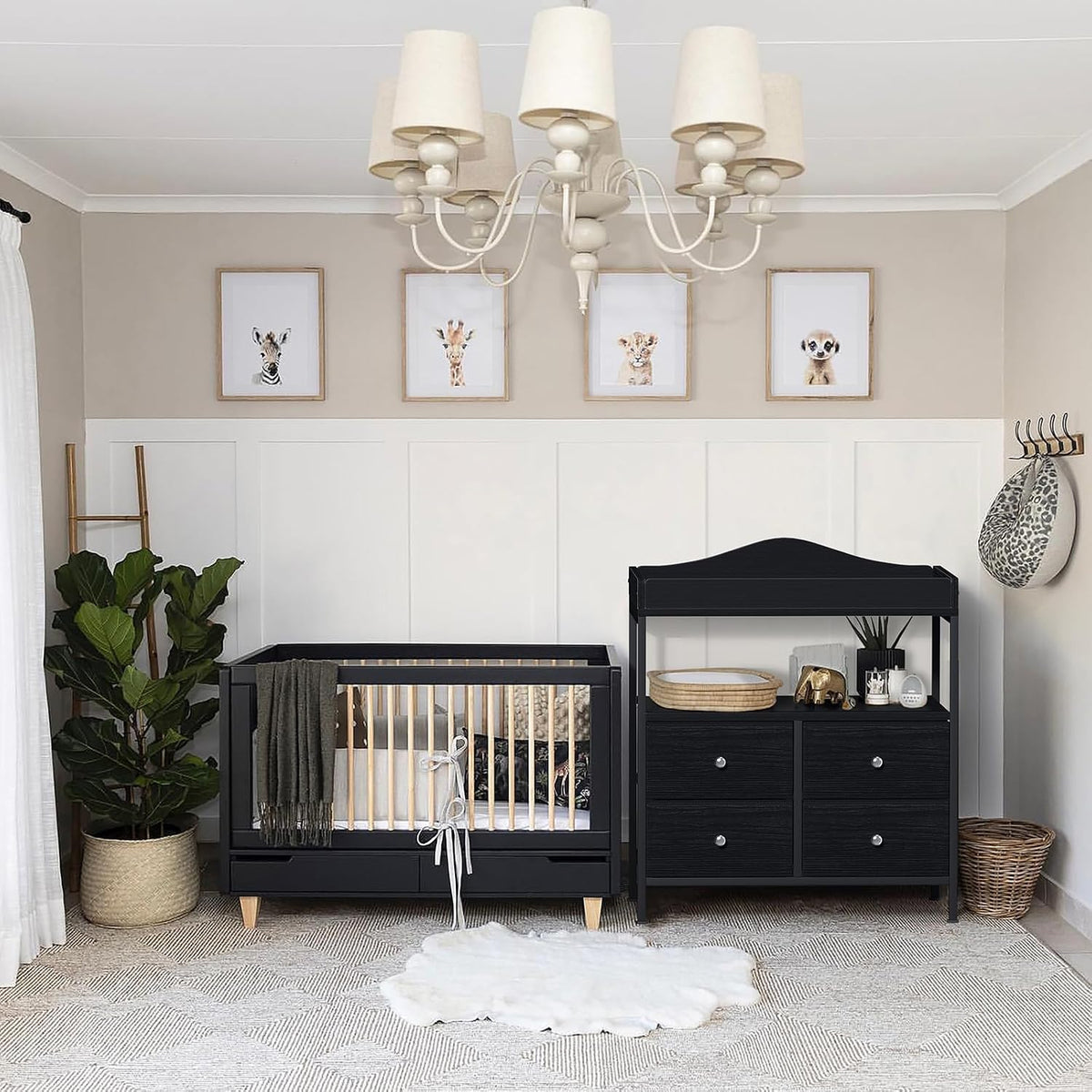 Changing Table Dresser with 4 Fabric Drawers and Open Shelf, Baby Dresser with Changing Table Top Diaper Changing Station with Storage for Nursery Modern (White)