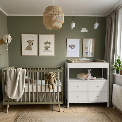 Changing Table Dresser with 4 Fabric Drawers and Open Shelf, Baby Dresser with Changing Table Top Diaper Changing Station with Storage for Nursery Modern (White)