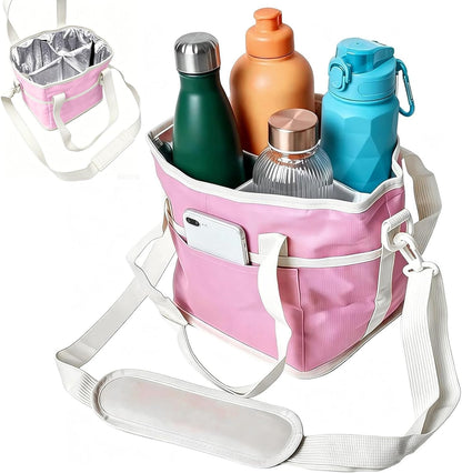 Insulated Drink Carrier for 4 Cups，4 Compartment Drink Bag with Adjustable Strap，4 Water Bottle Holder with Strap for Coffee, Travel, Outings