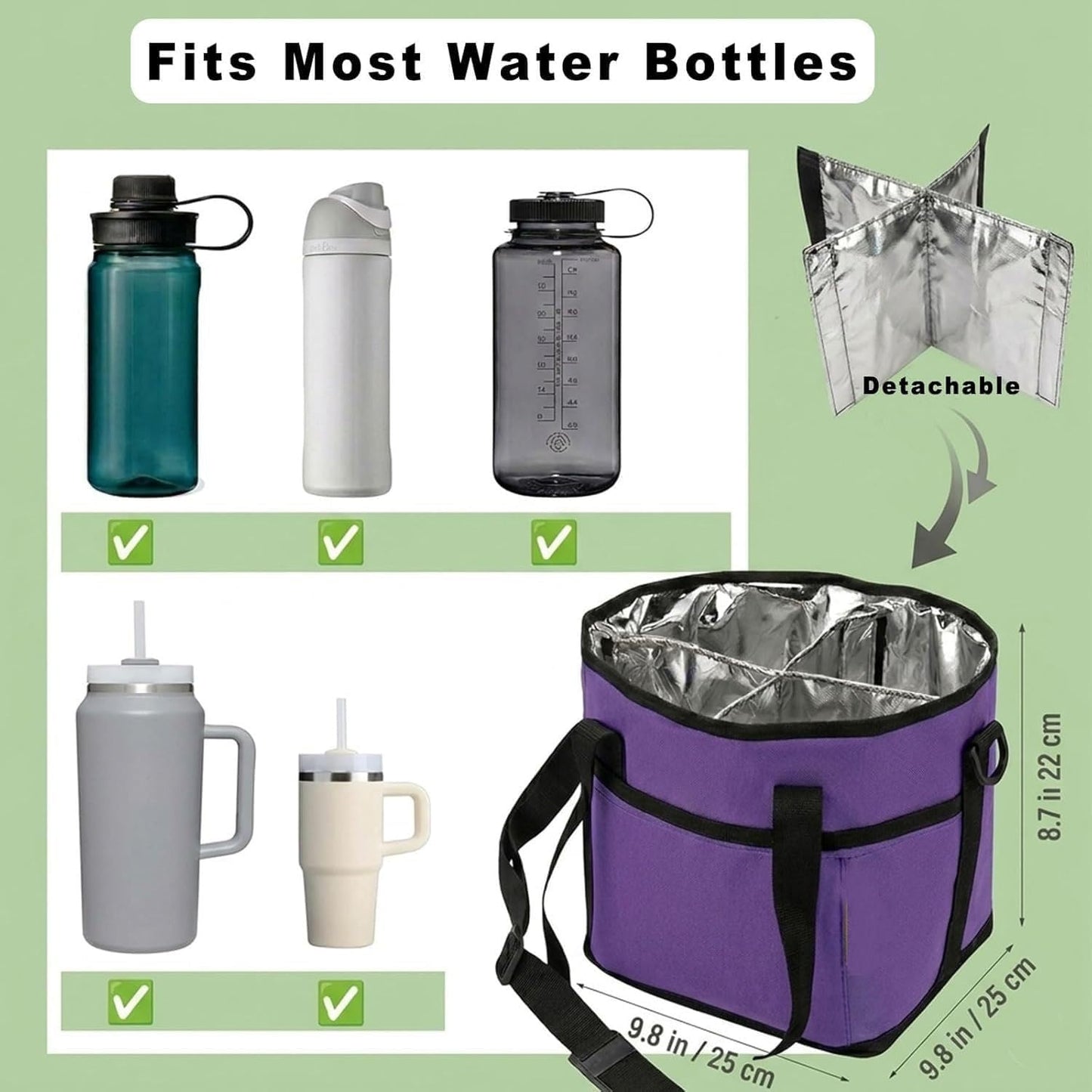 Insulated Drink Carrier for 4 Cups，4 Compartment Drink Bag with Adjustable Strap，4 Water Bottle Holder with Strap for Coffee, Travel, Outings