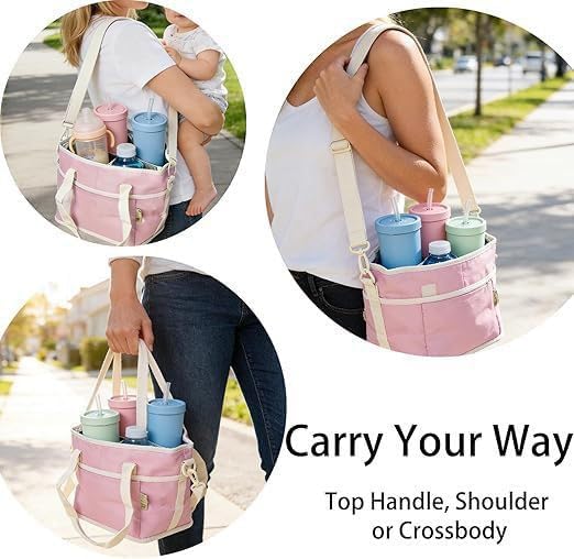 Insulated Drink Carrier for 4 Cups，4 Compartment Drink Bag with Adjustable Strap，4 Water Bottle Holder with Strap for Coffee, Travel, Outings