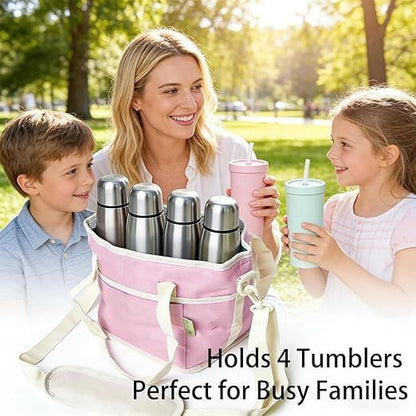Insulated Drink Carrier for 4 Cups，4 Compartment Drink Bag with Adjustable Strap，4 Water Bottle Holder with Strap for Coffee, Travel, Outings