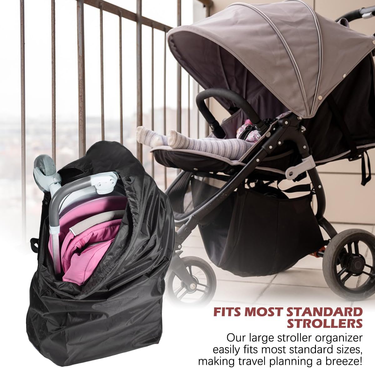 Stroller Transport Bags, Large Foldable Carrying Storage Bag for Airplane Gate Check Train Travel, 19.6x23.3Inch