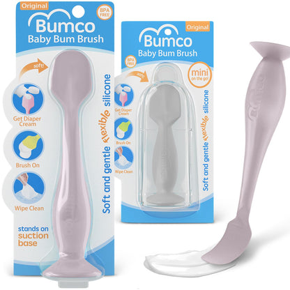 Bumco + Mini Baby Diaper Cream Spatula with Case - BPA-Free Silicone Diaper Spatula with Suction Cup, Wipe-Clean, Mom-Invented Butt Paste Applicator (Lavender& Gray)