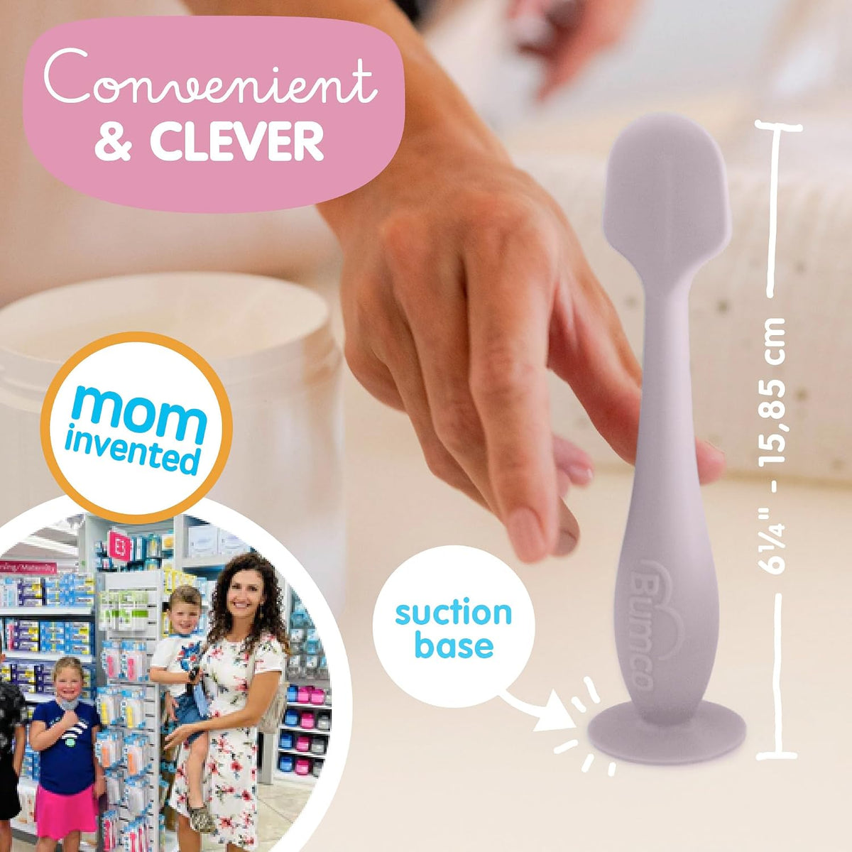 Bumco + Mini Baby Diaper Cream Spatula with Case - BPA-Free Silicone Diaper Spatula with Suction Cup, Wipe-Clean, Mom-Invented Butt Paste Applicator (Lavender& Gray)