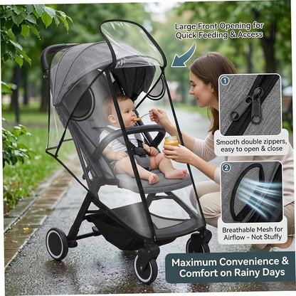 Waterproof Stroller Rain Cover with Double Zipper Ventilated Design – Rain Cover for Stroller for 4-8kg Baby Strollers Easy Access