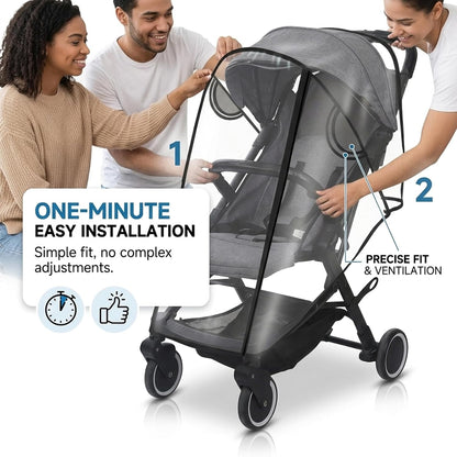 Waterproof Stroller Rain Cover with Double Zipper Ventilated Design – Rain Cover for Stroller for 4-8kg Baby Strollers Easy Access