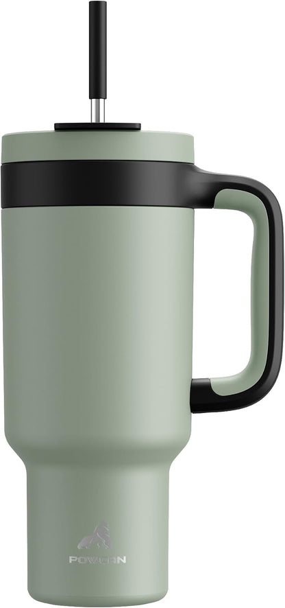 40 oz Tumbler with Handle, 2-in-1 Straw and Sip Lid, Leakproof, Dishwasher Safe, Insulated Stainless Steel Travel Coffee Mug, Keeps Cold for 34 Hours, Fits in Car Cup Holder (Deepsea)